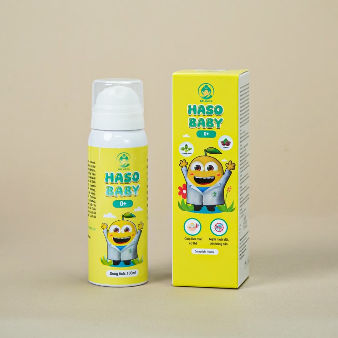 Xịt Hạ Sốt Hasobaby 0+ Dr.Maya — chai và hộp sản phẩm